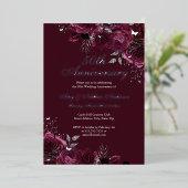Floral Burgund Silver 50. Hochzeitstag Folieneinladung (Stehend vorne)
