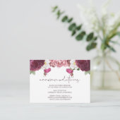Floral Burgund Wedding Hotel Unterkunft Begleitkarte (Stehend Vorderseite)