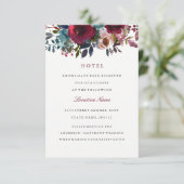 Floral Burgund Wedding Hotel Unterkunftskarten Begleitkarte (Stehend Vorderseite)