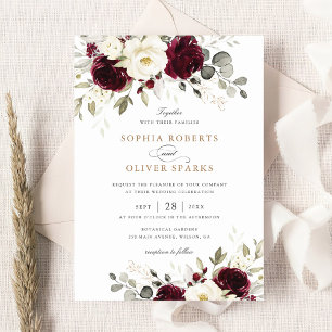 Floral Burgund Weiße Grüne Elegante Hochzeit Einladung
