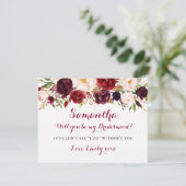 Floral Burgund wird meine Bridesmaid-Karte sein Einladung (Stehend Vorderseite)
