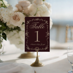 Floral Burgunder Botanisches Hochzeitstisch Nummer Einladung