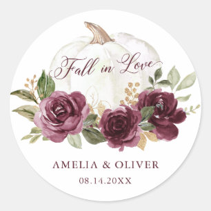 Floral Burgunder-Kürbis Hochzeit Liebesfall Runder Aufkleber