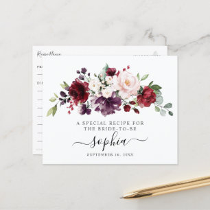 Floral Burgunder-Rosa-Brautparty-Rezeptkarte