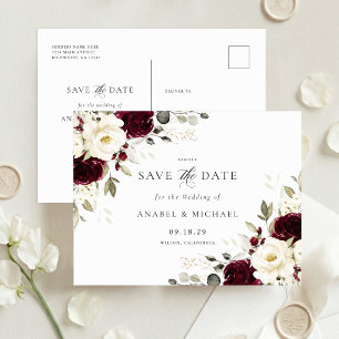 Floral Burgunder Save the Date Einladungskarte Pos Ankündigungspostkarte
