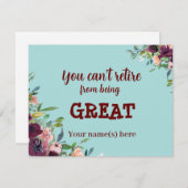 Floral Burgundy Aquamarin Happy Retirement Mitteilungskarte (Vorne/Hinten)