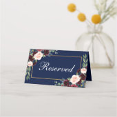 Floral Burgundy Blue Gold Hochzeit vorbehalten Platzkarte (Vorderseite)
