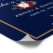 Floral Burgundy Blue Gold Wedding Leckerei Poster (Ecke)