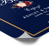 Floral Burgundy Blue Gold Wedding Mimosa Bar Poster (Ecke)