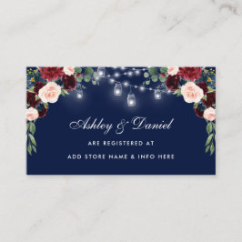 Floral Burgundy Blue Wedding Registry Insert Card