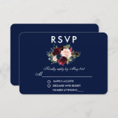 Floral Burgundy Blue Wedding RSVP (Vorne/Hinten)