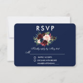Floral Burgundy Blue Wedding RSVP (Vorderseite)