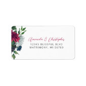 Floral Burgundy Blue Wedding RSVP-Adresse Adressaufkleber (Vorne)