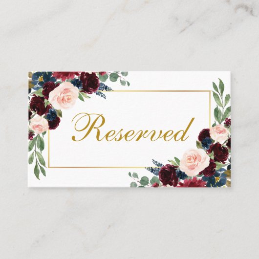 Floral Burgundy Blue Wedding vorbehalten Platzkarte (Vorderseite)