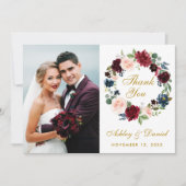 Floral Burgundy Blue Wreath Wedding Gold Danke B (Vorderseite)