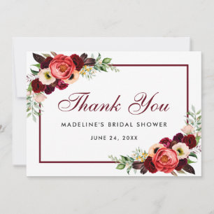 Floral Burgundy Boho Brautparty Danke Card W Save The Date