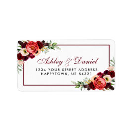 Floral Burgundy Boho Wedding Address Adressaufkleber