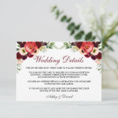 Floral Burgundy Boho Wedding Details Beilage Karte (Stehend Vorderseite)