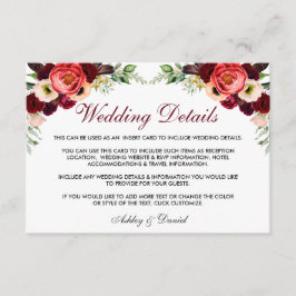 Floral Burgundy Boho Wedding Details Beilage Karte