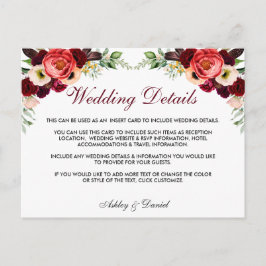 Floral Burgundy Boho Wedding Details Beilage Karte