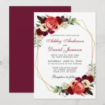 Floral Burgundy Boho Wedding Gold Frame B