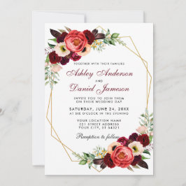 Floral Burgundy Boho Wedding Gold Frame W Einladung