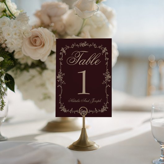 Floral Burgundy Botanical Wedding Table Number Einladung