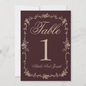 Floral Burgundy Botanical Wedding Table Number Einladung (Vorderseite)