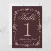 Floral Burgundy Botanical Wedding Table Number Einladung (Rückseite)