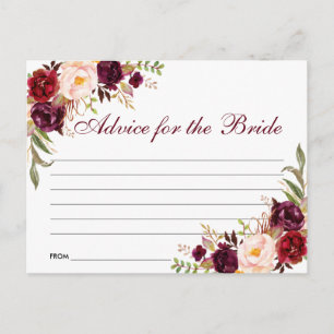 Floral Burgundy Brautparty Advice Card B Postkarte