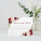 Floral Burgundy Brautparty Advice Card B Postkarte (Stehend Vorderseite)