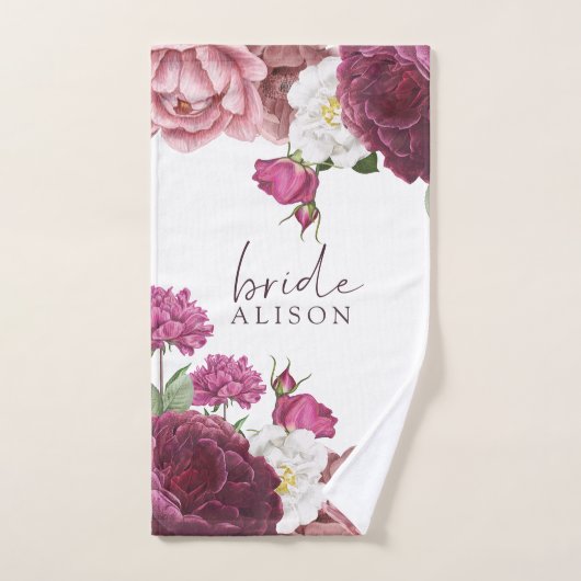 Floral Burgundy Bride Personalisiert Handtuch (Handtuch)