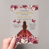 Floral Burgundy Butterfly Prinzessin Quinceanera Acryleinladungen (Insitu (Handheld))