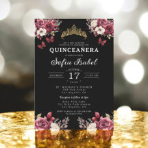 Floral Burgundy Butterfly Prinzessin Quinceanera