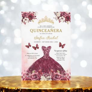 Floral Burgundy Butterfly Prinzessin Quinceanera Einladung