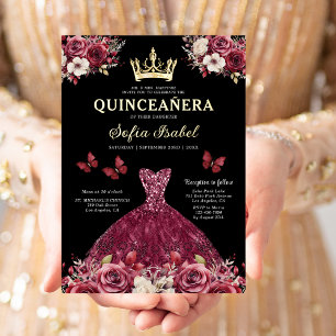 Floral Burgundy Butterfly Prinzessin Quinceanera Folieneinladung