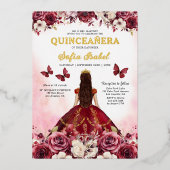 Floral Burgundy Butterfly Prinzessin Quinceanera Folieneinladung (Vorderseite)