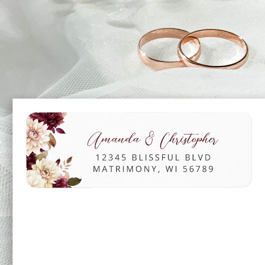 Floral Burgundy Cream Wedding Rücksendeadresse