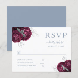 Floral Burgundy Dusty Blue Wedding RSVP Postkarte