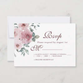 Floral Burgundy Dusty Pink Rose Wedding RSVP