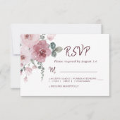 Floral Burgundy Dusty Pink Rose Wedding RSVP (Vorderseite)