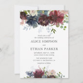 Floral Burgundy Elegante Wedding Einladung (Vorderseite)