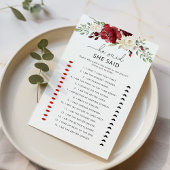 Floral burgundy Er sagte, sie sagte Bridgame