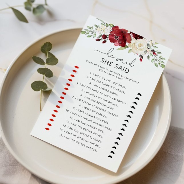 Floral burgundy Er sagte, sie sagte Bridgame (Von Creator hochgeladen)