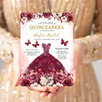 Floral Burgundy Gold Bilingual Spanish Quinceanera