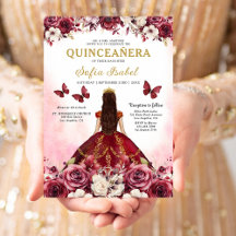 Floral Burgundy Gold Bilingual Spanish Quinceanera