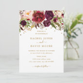 Floral Burgundy Gold Confetti Wedding Einladung (Stehend Vorderseite)