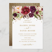 Floral Burgundy Gold Confetti Wedding Einladung (Vorne/Hinten)