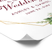 Floral Burgundy Gold Frame Boho Wedding Willkommen Poster (Ecke)