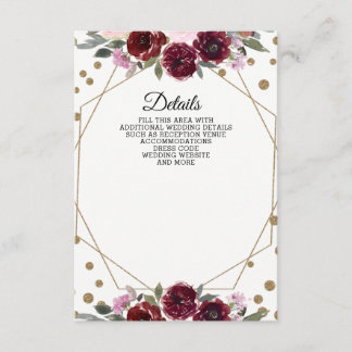 Floral Burgundy Gold Glitzer Geometric Wedding Begleitkarte